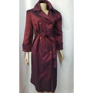 Dumas Long Reflective Burgundy Trench Double Breasted Women's Coat Jacket M? #R3